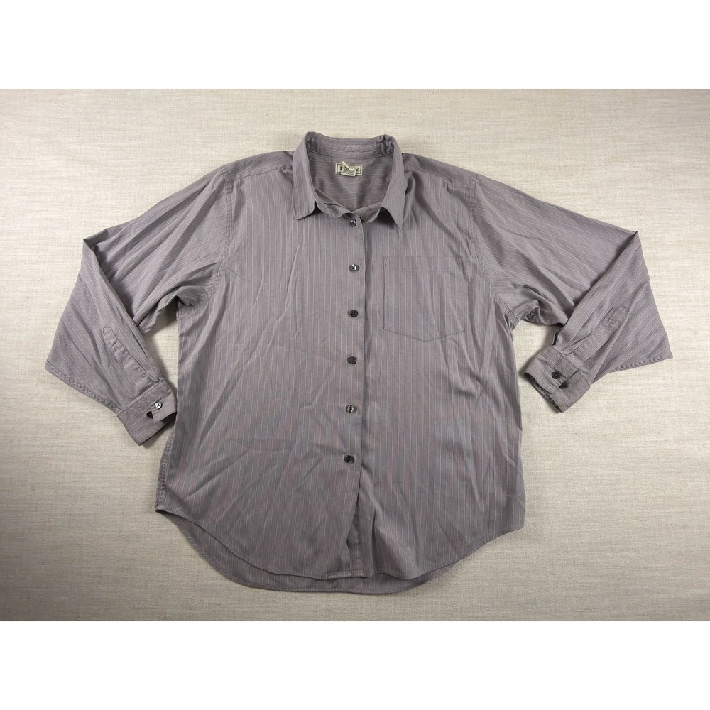 LL Bean Womens Large Purple Pinstripe Button Down Shirt Cotton Blend 0KL55